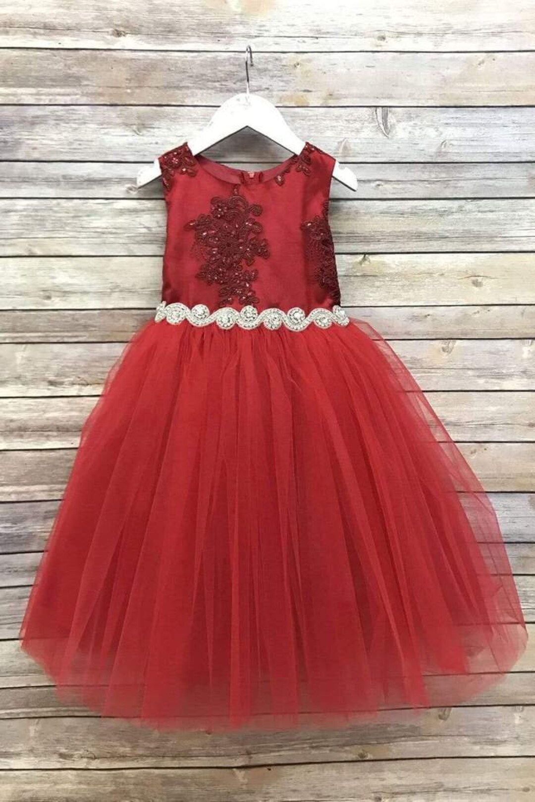 Tulle Satin Flower Girl Dress With Crystal Pearl Bridal Belt - Etsy