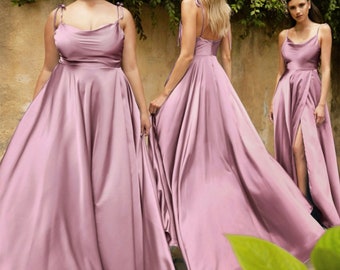 Bridesmaids Satin Dress Silk Dress Fit and Flare Bridesmaid Dress Boho Micro Wedding Fitted Dress Bridal