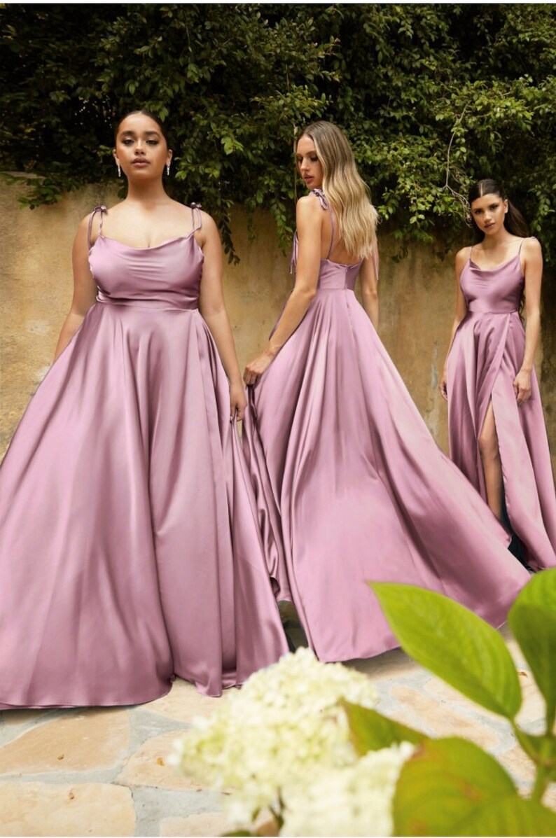 Bridesmaids Satin Dress Silk Dress Fit and Flare Bridesmaid Dress Boho Micro Wedding Fitted Dress Bridal image 3