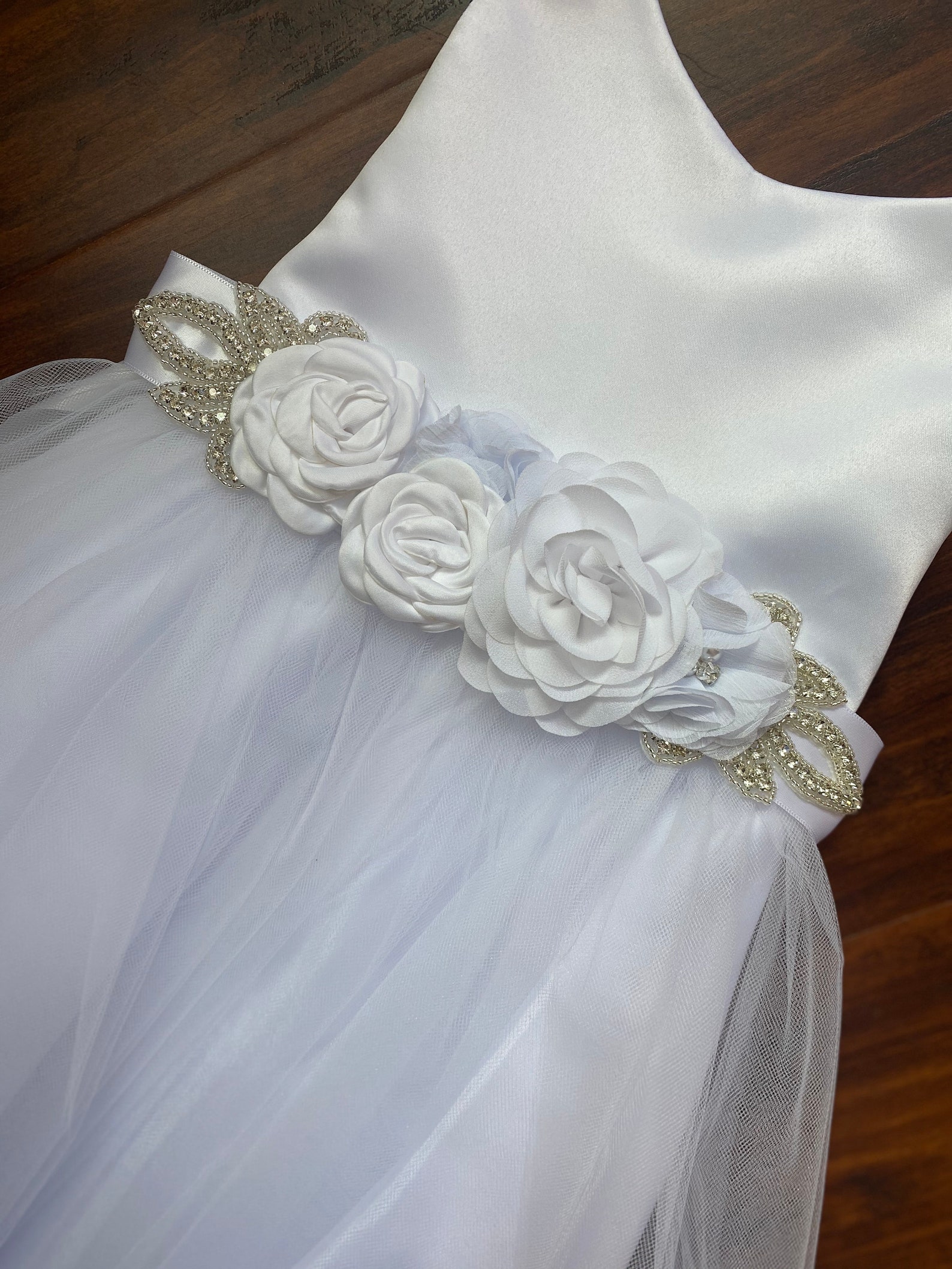 Sweet A Line Satin Tulle Pearl Bead Back With Bow Knot Flower Girl Dress
