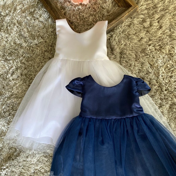 Tulle Satin Flower Girl Dress Baby Dress Baby Satin Dress Baby Baptism Dress