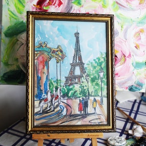 Paris Carrousel De Paris painting watercolor original framed, Eiffel Tower painting, Small Painting Wall Art Decor Painting