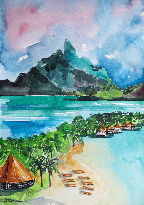 Bora Bora Watercolor Painting: Le Meridien Print (digital Download