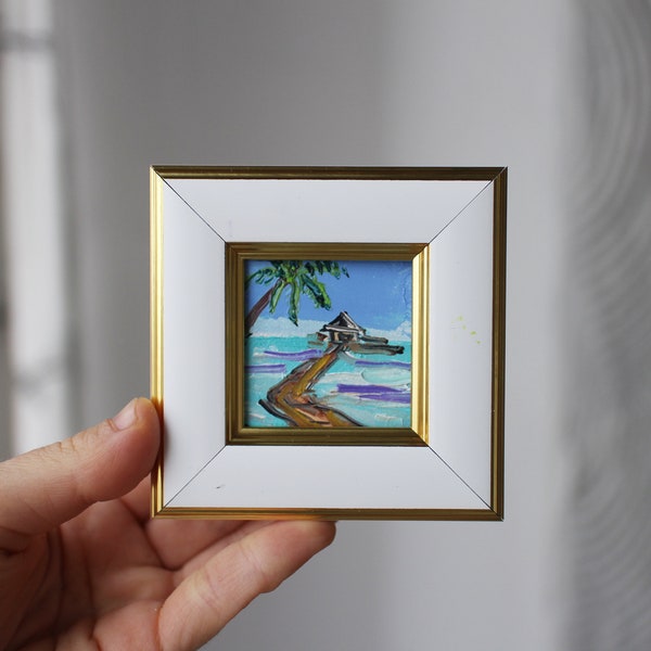 Maldives miniature oil painting original framed ocean Small Painting Wall Art Decor Painting