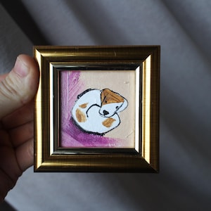 Jack Russell Terrier peinture à l&#39;huile 2 x 2 chien encadré original peinture à l&#39;huile chiot peinture portrait de chien