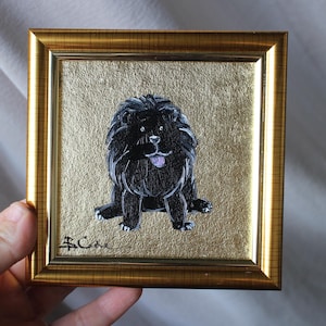 Chow chow oil painting original framed dog Oil painting black chow chow painting Dog Portrait