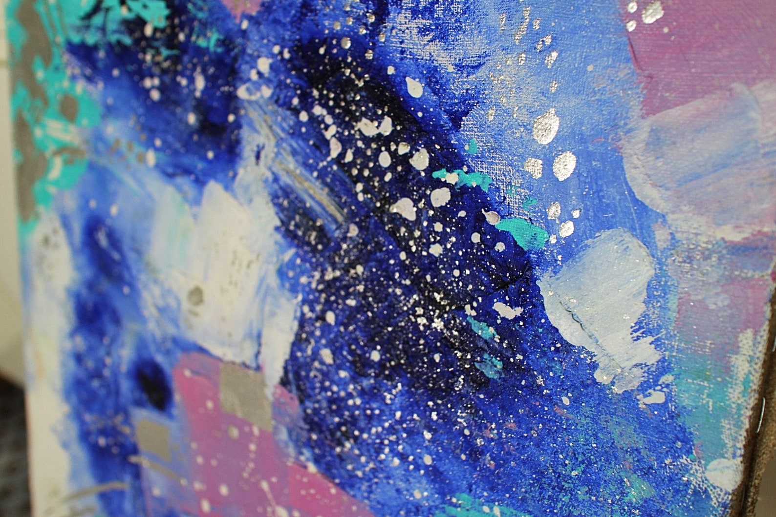 Cosmic Blue Abstract Oil Painting Original With Gold Leaf | Etsy