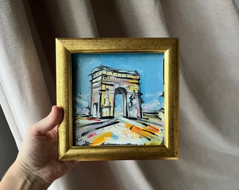 パリ凱旋門の油絵：小さな額入り都市景観アート - Etsy 日本