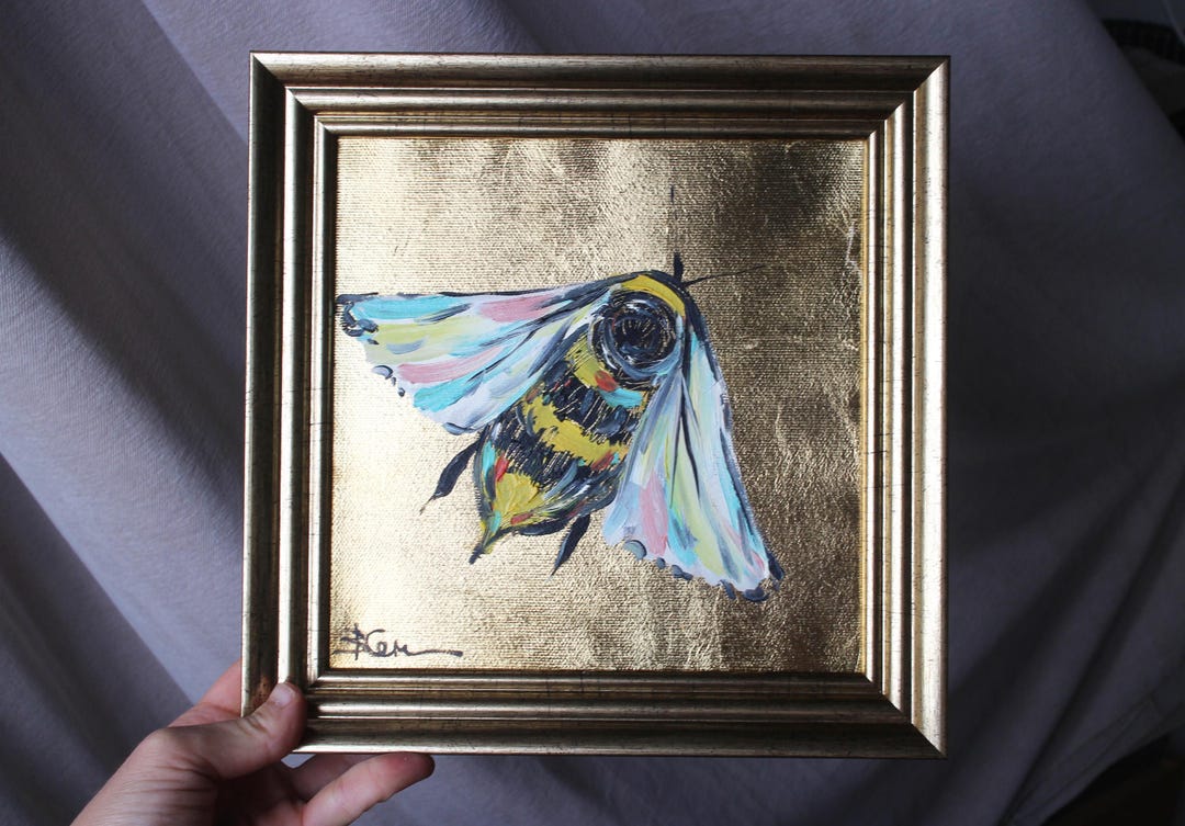 Bumble Bee Oil Original Painting With Gold Leaf 8x8 Framed Small ...