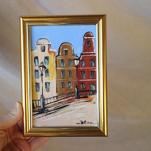 Amsterdam Oil painting framed 4x6 in, Holland cityscape, Original Handmade Oil Painting on canvas, Amsterdam Painting, Holland Wall Art