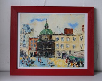 Dipinto ad olio originale con cornice di Leopoli, Ucraina: Paesaggio urbano della città vecchia