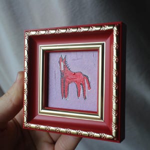 Red Fire horse miniature original oil painting framed 2x2 image 4