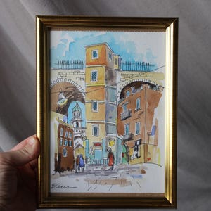 Via Sanita ナポリ イタリア 都市景観 水彩画 オリジナル 額入り ナポリ ナポリ 都市景観 絵画 小型絵画 壁アート 装飾