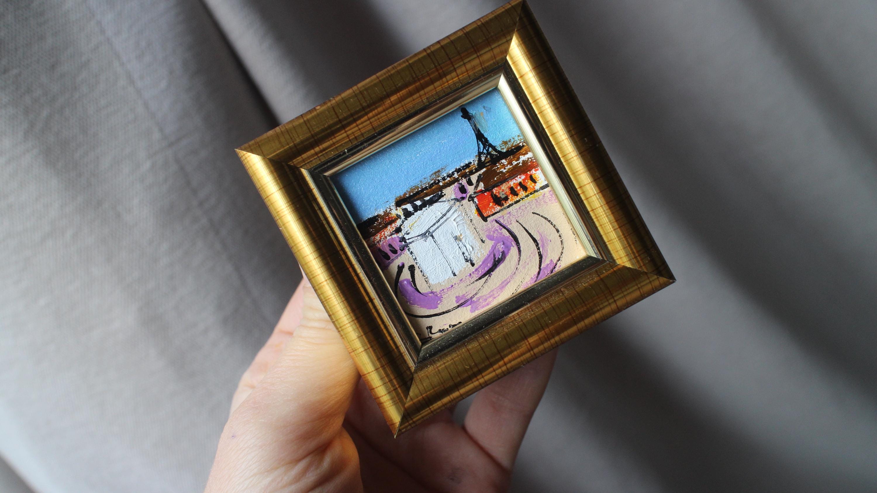 パリ凱旋門ミニ油絵オリジナル額入り2x2ギフト - Etsy 日本