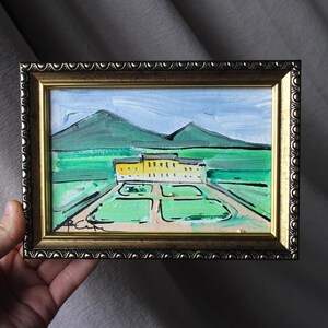 Wien Österrike Schönbrunn slott stadsbild gata arkitektur original oljemålning inramad skiss