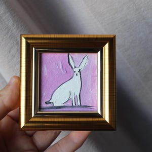Retrato de conejo blanco Pintura al óleo Pintura original enmarcada 2x2 Pintura de conejo Ilustración original enmarcada Decoración del hogar Arte de pared