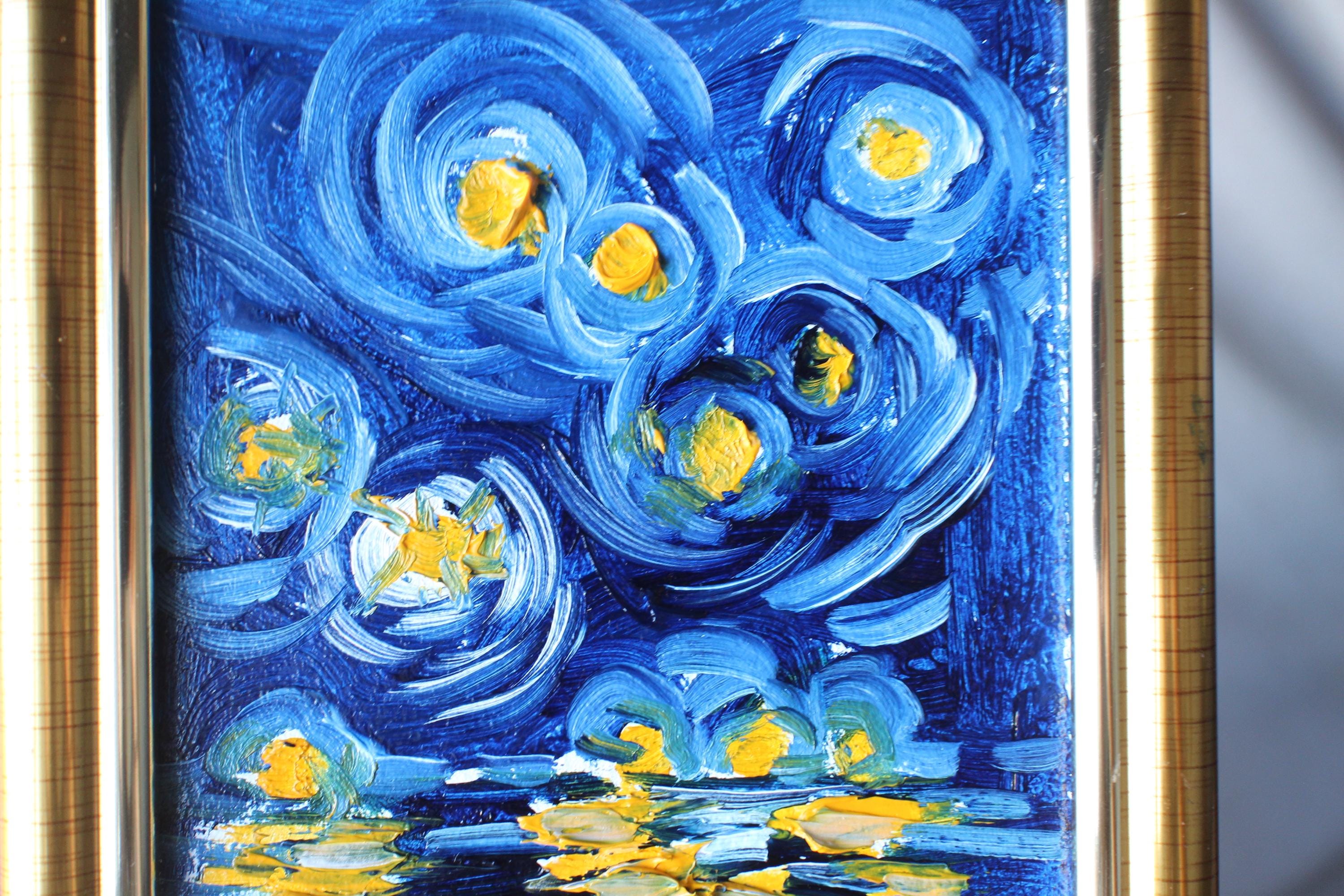 額入りゴッホ「星月夜」油絵（オリジナル額入り、4 x 6インチ） - Etsy