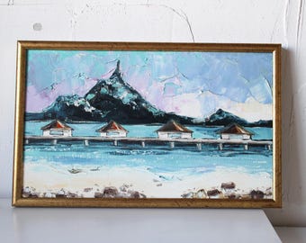 Bora Bora Impasto Oil Painting: Tahiti Seascape Canvas Art (14x18