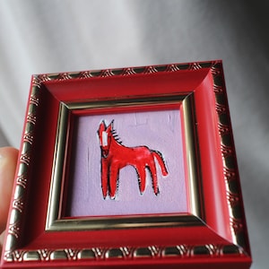 Red Fire horse miniature original oil painting framed 2x2 image 6