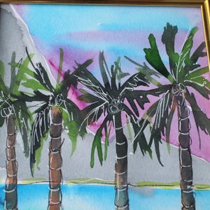 Hawaii Painting Beaches watercolor painting original framed Seascape Tropical Palm Tree sunshine filled weekend image 6