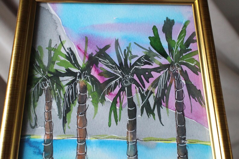 Hawaii Painting Beaches watercolor painting original framed Seascape Tropical Palm Tree sunshine filled weekend image 6