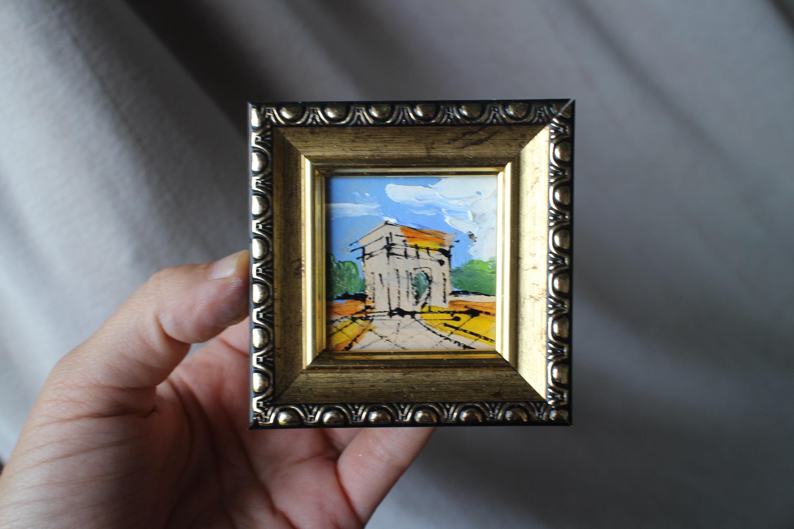 ミニパリ凱旋門油絵、額入り都市景観アート（2x2） - Etsy 日本