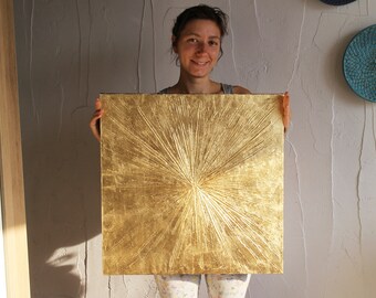 Gold Leaf Abstract Painting: Textured Wall Art (24x24 inches)