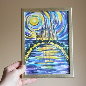 バルセロナのサグラダ・ファミリアのオリジナル水彩画からのアート