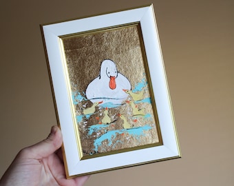 Gänse und Gänseküken Ölgemälde, gerahmte Original Illustration, 100x150