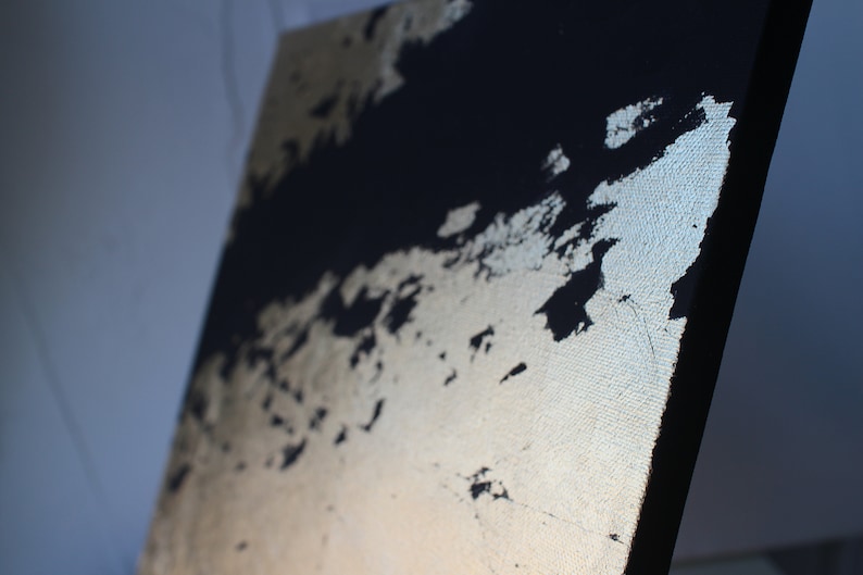 Black Gold Leaf Art Black Abstract Painting Large Abstract Etsy