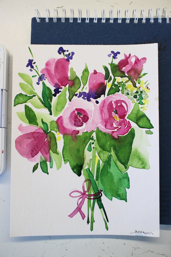 額入りバラの水彩画：オリジナルの花のイラスト - Etsy 日本