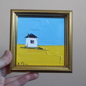 Ukraine field house Slava Ukraini original oil painting Stay with Ukraine Stop Russian Aggression