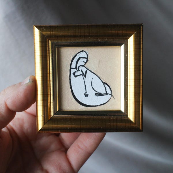 Ingelijste hond olieverfschilderij origineel ambacht handgemaakt, knuffelen menselijke eigenaar puppy portret (2 x 2 in)