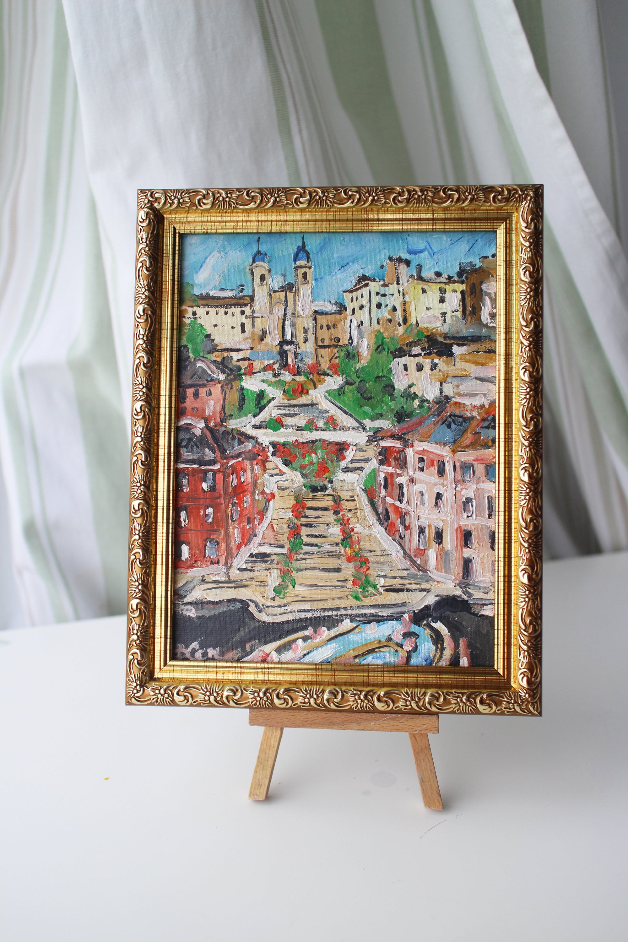 Rome oil painting framed original Piazza di Spagna 6x8 Italy Rome painting oil Rome Italy Wall Art Decor Rome gift