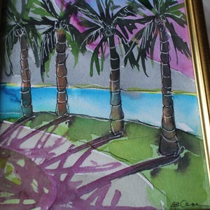 Hawaii Painting Beaches watercolor painting original framed Seascape Tropical Palm Tree sunshine filled weekend image 5