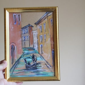 Venice canal street gondola watercolor painting original framed Venezia Painting