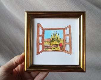 バルセロナのサグラダ・ファミリアのオリジナル水彩画からのアート