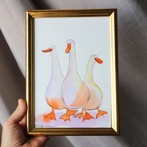 Anser weiße Gans Malerei Aquarell original gerahmte weiße Gans Malerei Wandkunst