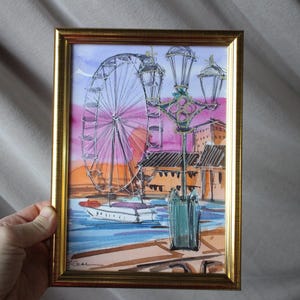 London Big Ben ferris wheeloil painting watercolor framed Tower Bridge painting Wall Art Decor Painting London rooftops