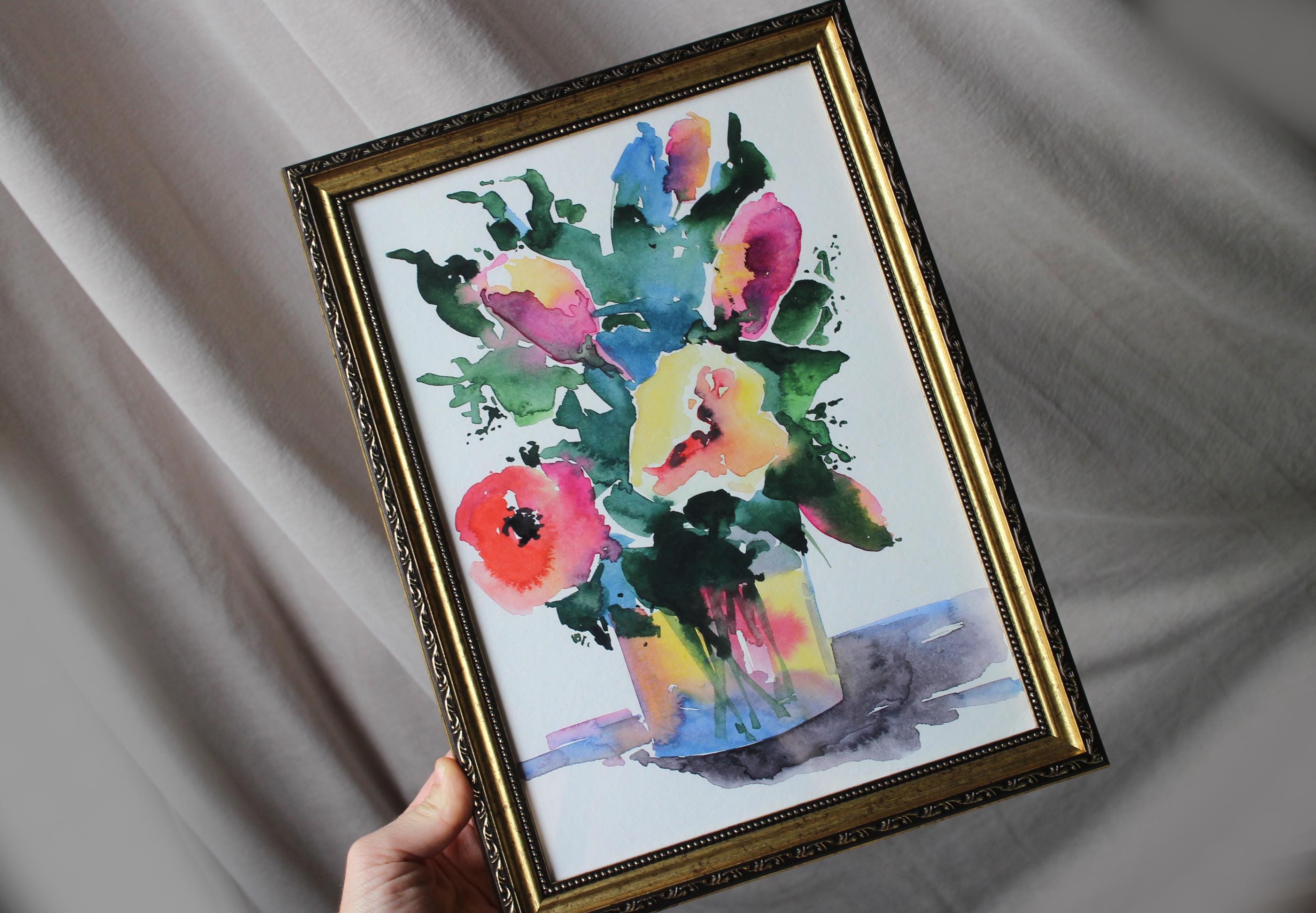 Albin 花束 油彩 手描き オリジナル花の水彩画：額入り花束アート（A4） - Etsy 日本
