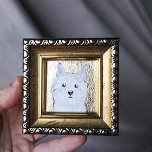 West Highland white terrier portrait oil painting original framed with gold leaf 2x2 dog Oil painting puppy painting Dog Portrait