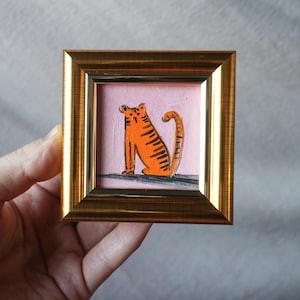 Retrato de tigre pintura al óleo pintura original enmarcada 2x2 pintura de león original ilustración enmarcada decoración del hogar arte de la pared