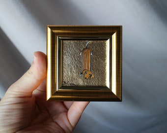 Dachshund oil painting with gold leaf original framed 2x2 dog Oil painting puppy painting Dog Portrait