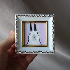 Rabbit portrait oil Painting original painting framed 2x2 Rabbit painting original framed illustration home decor wall art