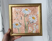 ハニービーデイジーカモミールカモミール油絵：ブロンズリーフゴールド