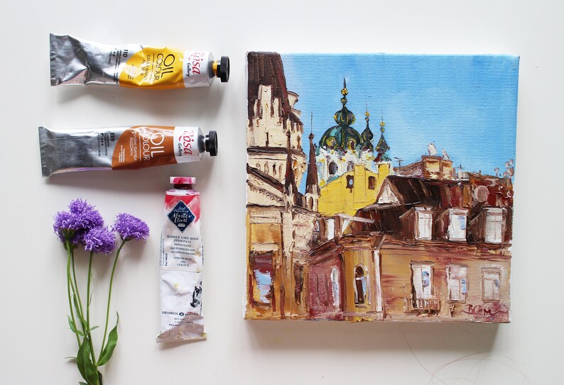 Kiev Oil Painting Original Framed Andriyivskyy Descent Etsy