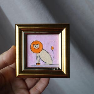 Retrato de león, pintura al óleo, pintura original enmarcada, pintura de león de 2 x 2, ilustración original enmarcada, decoración del hogar, arte de pared