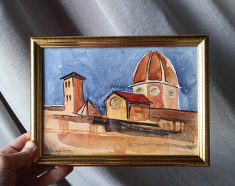 フィレンツェの絵画：オリジナル水彩画、イタリアの都市景観 - Etsy 日本