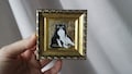 Black tuxedo Cat Oil Painting with Gold Leaf: Framed Original Art (2x2 in) product logo