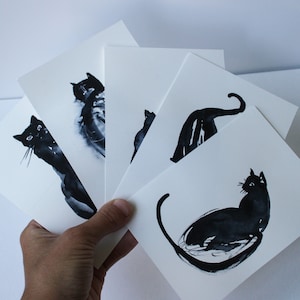 Cat Postcards 5pcs pittura ad acquerello originale Art Original Artwork Kitten Animal Folk Outsider Collezione di pittura ad acquerello
